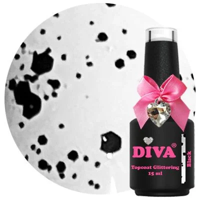 Diva Topcoat Glittering Black No wipe 15ml