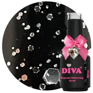 Diva Topcoat Glittering Silver No wipe 15ml